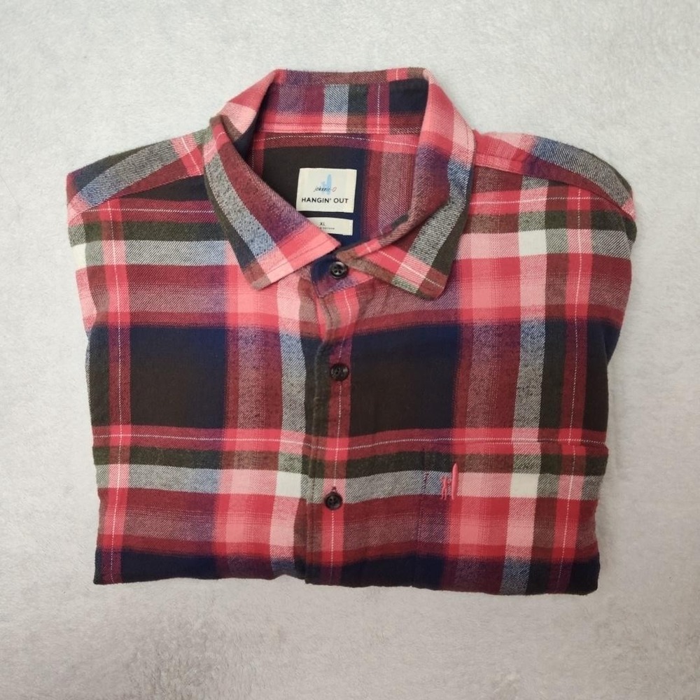 Johnnie-O Shirt Mens XL Pink Plaid Flannel Button Up Long Sleeve Casual Hangin